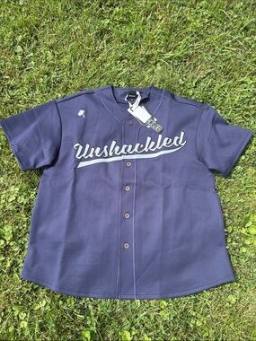 Unshackled Navy Baseball Jersey with White Script Logo